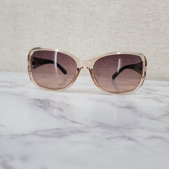 Oscar De La Renta Clear Peachy Pink Frame Sunglasses with Tortoise Arms main image 3